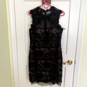 Lacey black and nude dress